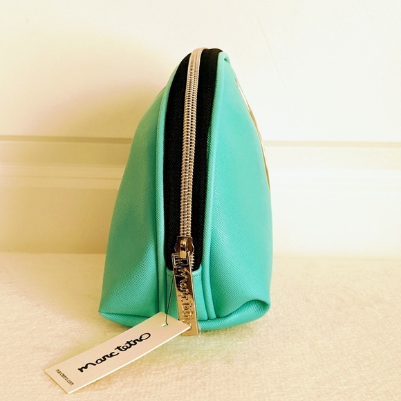 marc tetro Frenchie Large Cosmetic Case Pouch Bag PVC Saffiano Aqua NWT - Picture 5 of 12